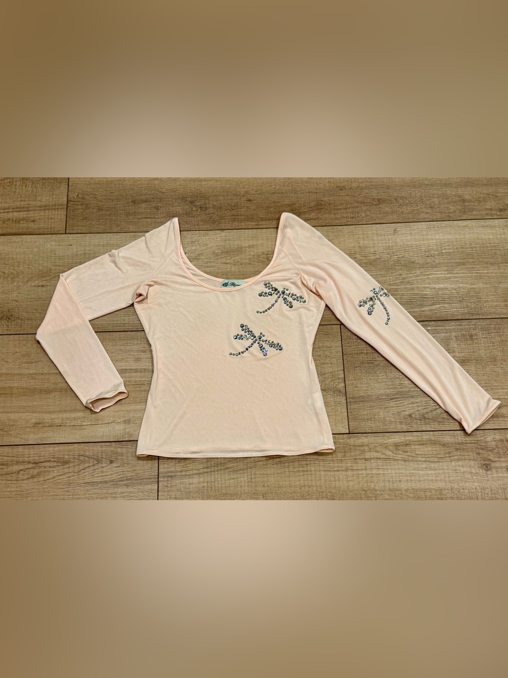 Vintage Y2K Blumarine Peach Rhinestone Dragonfly Top Made in Italy IT 42 US 6